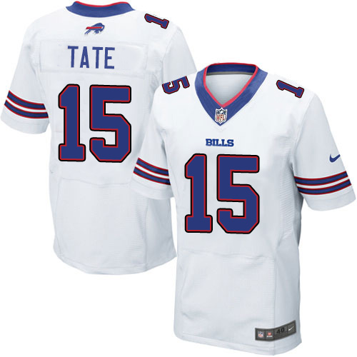 Men's Elite Brandon Tate Nike Jersey White Road - #15 NFL Buffalo Bills